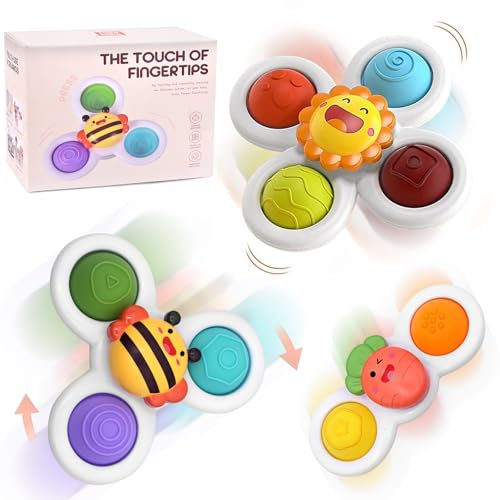 EOPUOZS Spinner Bebe Ventouse, 3Pcs Jouet Ventouse Bebe, Jouets Ventouse Spinner, Jouets Sensoriels Éducatifs pour Bébé, Cadeaux d'anniversaire pour Garçons et Filles