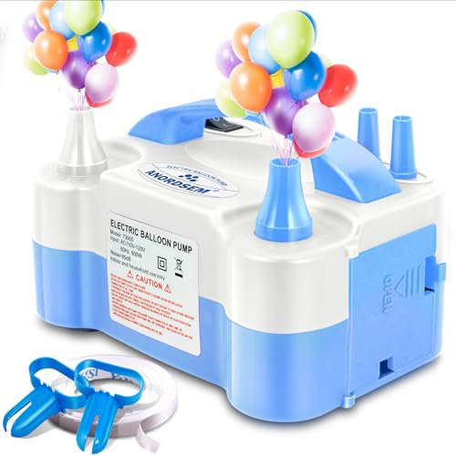 Anordsem Balloon Air Pump Electric: Balloon Inflator Portable for All Balloons at Home - Blower Machine Dual Nozzle for Balloon Arch Kit Stand - Inflation Devices Blue for Party Decoration