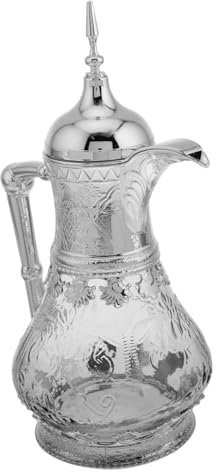 Holibanna Pichet à Eau En Verre 1,6 l Style Moyen-oriental, Carafe à Boissons Froides Résistante Aux Températures, Pichet Anse Argenté, Pour Thé, Café Et Réceptions