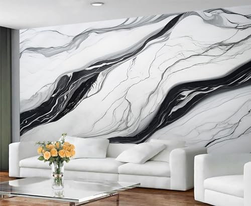 GIVLWF Marble Wallpaper, Black and White Marble Bedroom Wallpaper Murals, Abstract Luxury Wall Paper for Living Room, Nordic Large Mural & Room Decor, Not Self Adhesive Watercolor Wall Paper