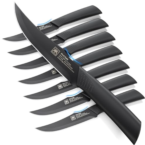 CuoCreate Steak Knives Set of 8, 4.7 Inch Dishwasher Safe Non-Serrated Table Knives, Ultra Sharp for Precise Cutting, Non-Stick Blade & Rust Proof, Easy to Maintain Ideal for Home Restaurant Party