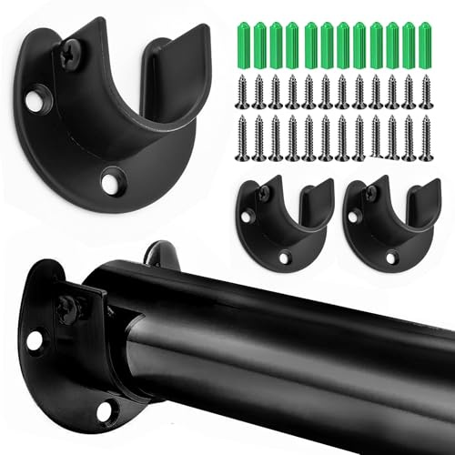 4 Stück Edelstahl Stangenhalterung, U-Form Edelstahl Stangenhalter, Rundrohr Halterung, Schrankregal Stangenhalterungen, Stangenendstütze, Für Kleiderschrank, Schrank, Balkon,Badezimmer(Schwarz 32mm)