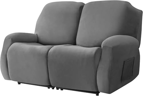 Velvet Recliner Sofa Cover Split Reclining Couch Cover Stretch Recliner Sofa Schonbezüge Anti-rutsch Möbelbezüge Mit Elastischem Boden, Jade Green, 2 Seater 6-Piece