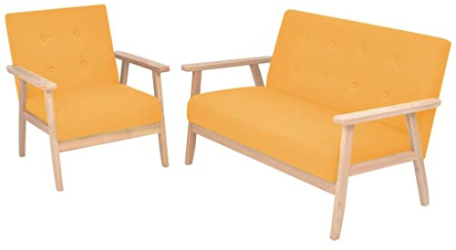 Qnhdfrt Sofa Set 2-TLG. Gelb Stoff mit Sessel und Zweisitzer Sofa für Wohnzimmer Balkon Entspannung – Bequemes Skandinavisches Design mit Massivholzrahmen Kompakt