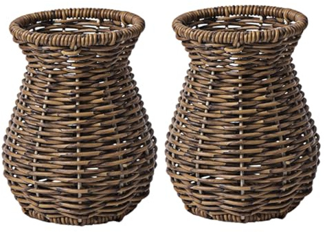 2 Stück Gewebte Blumenvase aus Kunststoff und Eisen, Landhausstil | Handgewebte Optik, für Trockenblumenarrangements und Wohnräume, Robuste Oberfläche, Tischdekoration