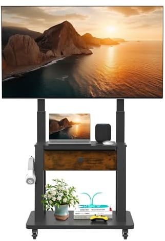 Supporto TV con cassetto in tessuto, per schermo piatto/curvo da 32-75 pollici, fino a 200 libbre LCD/LED/OLED, carrello per TV mobile con ruote per casa ufficio all'aperto Max VESA 600 x 400 mm