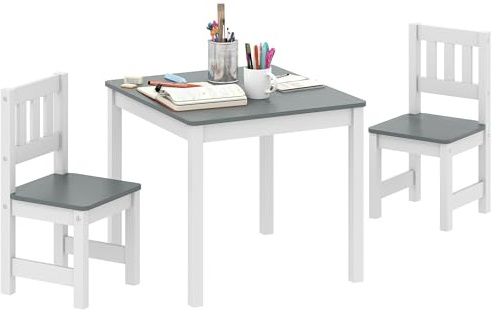 AIYAPLAY Kindersitzgruppe Kindertisch mit 2 Stühlen, Kinderzimmer Tisch & Stühle Set Maltisch & Basteltisch für Kinder, Kindermöbel für Kinderzimmer, Kindergärten, Grau
