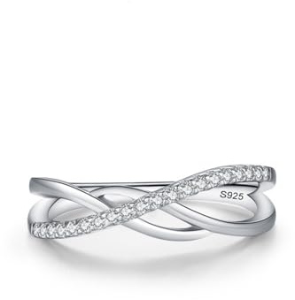 Ayoiow 925 Sterling Silber Ring Damen Zirkonia, Mikropflaster-Kreuzdesign Echtsilber Ring Damen, 52 (16.6), Geeignet für Geburtstag