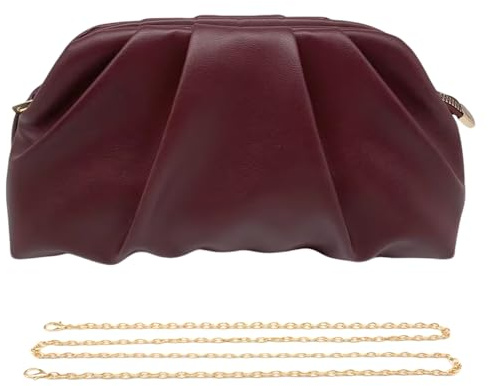 Pahajim Damen Clutch Abendtasche Damen Pleated PU leder Handtasche Klein Elegant mit Kette Schultertasche für Hochzeit Party Date (Bordeaux)