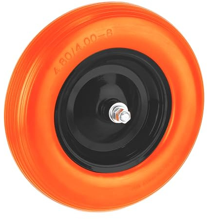 Relaxdays Schubkarrenrad 16x4.00-8, Vollgummirad bis 200 kg, schwarz-orange | Stahlfelge & Achse, Ersatzrad Schubkarre