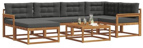 vidaXL Outdoor-Sofagarnitur mit Kissen 7 pcs Natur und Anthrazit, Outdoor-Sofa, modulares Sitzsystem, langlebige Patio-Möbel, Flexible Anordnung für Garten- und Poolbereich
