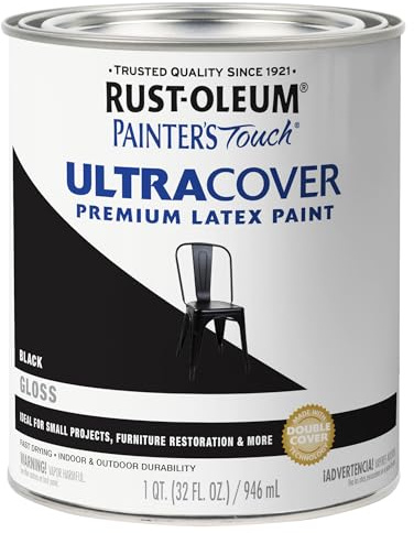 Rust-Oleum 1979502 Painter's Touch Latex Paint, Quart, Gloss Black, 1 Quart, (Pack of 1)