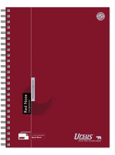Ursus 608550000 Spiralbuch Red Note A4, kariert, 90 g/qm, 5 mm, 80 Blatt