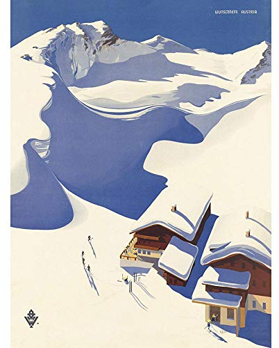 Wee Blue Coo Travel Winter Sport Snow Ski Chalet Alps Austria Art Print Poster Wall Decor Kunstdruck Poster Wand-Dekor-12X16 Zoll