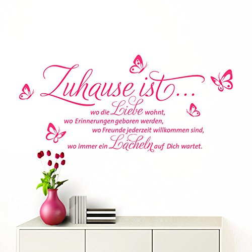 Grandora Wandtattoo Zuhause ist I pink (BxH) 100 x 53 cm I Schmetterlinge Wohnzimmer Spruch Aufkleber selbstklebend Wandaufkleber Wandsticker W1133