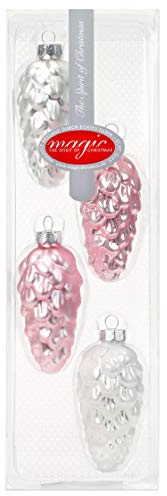 MAGIC 4 STK. Zapfen Glas 9cm Weihnachtsschmuck Weihnachtsbaumschmuck Christbaumschmuck Weihnachtsdeko Weihnachtsbaum-Deko - Noble Rose (hell rosa porzelanweiß)