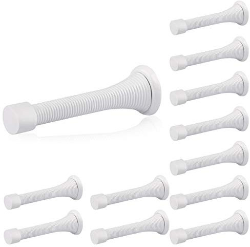 HOMOTEK 12 Pack Spring Door Stops,3-1/8” Heavy Duty Door Stop - Flexible Spring Door Stopper with Low Mounted White Rubber Bumper Tips, White