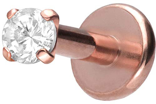 PIERCINGLINE Titan Labret Stecker Gewinde EINGEFASSTER KRISTALL Roségoldfarben 2,5 x 1,2 x 5 mm Piercing Lippe Nase Ohr