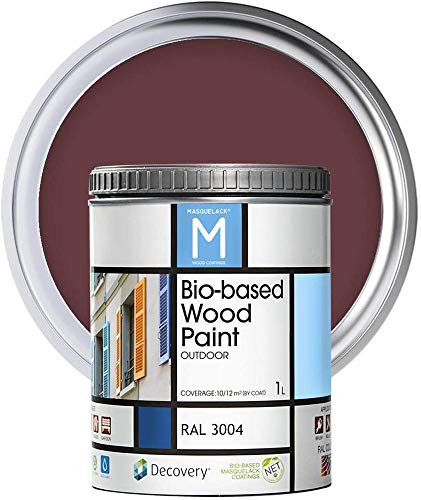 Impregnante per Legno Esterno - Rosso - RAL 3004-1 Litro - Protegge dall'Acqua, Umidità e Raggi UV - Vernice Naturale ad Alta Copertura e Rifinitura Semi Opaca - Asciugatura Veloce
