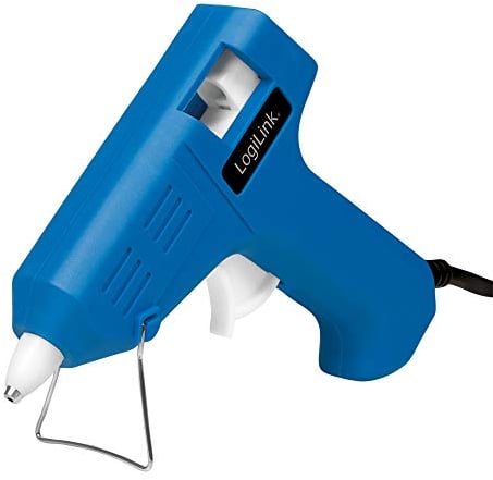 LogiLink WZ0050 - Mini-Heißklebepistole 10W ideal für DIY (do it yourself) Arbeiten mit Standfuß, Farbe: Blau - mit 2 Patronen Ø7,2mm