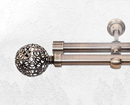 ALOHA Gardinenstange Vorhangstange 19mm Wandmontage, EIN/ZWEI-läufig, Inox, Satin, Golden, Weiß, Länge: 120-600cm, ohne Ringe (120cm / Hawaii/Golden / 2-läufig)