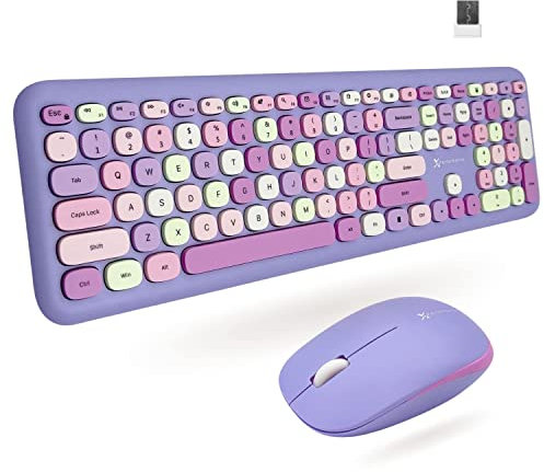 X9 Purple Wireless Keyboard and Mouse Combo - 2.4G Full Size Colorful Keyboard and Mouse Wireless - Cute and Aesthetic Retro Typewriter Combo for PC Computer Desktop and Laptop.