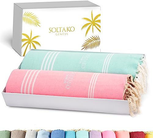 SOLTAKO Hamamtuch groß 100x200 Strandtuch Set Saunatuch Saunahandtuch Badetuch Strandhandtuch Picknickdecke Yogatuch Baumwolle Extra Leicht Damen & Herren