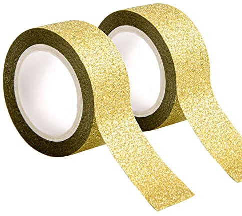 Matory Lot de 2 rouleaux de ruban adhésif Washi à paillettes dorées pour travaux manuels et travaux manuels Doré