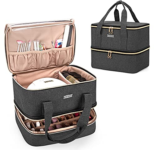 BAFASO Sac de Rangement Vernis à Ongle pour 40 Bouteilles (15 ML - 0,5 FL.oz) et Lampe UV Sèche Ongles, Sac Organisateur de Vernis à Ongles, Boite Rangement Vernis Ongle, Noir