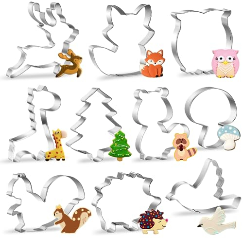 Cortadores Galletas Animales, Juego de 10 Cortadores de Galletas Infantiles, DIY Moldes Galletas, Moldes de Galletas Cortador Acero inoxidable para Pastel, Cookie, Fondant