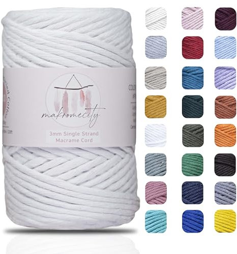 Makromecity Makramee Garn 3mm x 90m (100 Yards) Premium Single Twisted Macrame Cord Baumwollgarn für Handwerk Schlüsselanhänger Wohndekorationen Platzteller Umhängetasche Handtasche Runner
