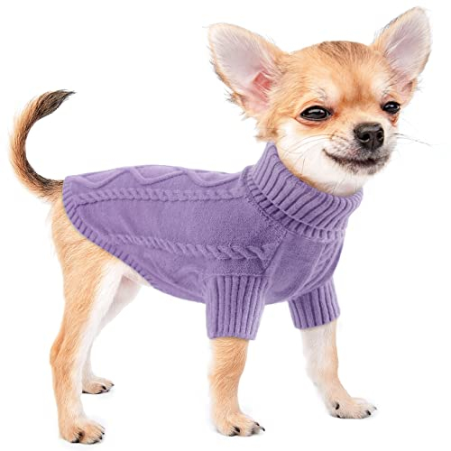 ALAGILRS Haustier Katze Hund Pullover, Hundepullover Kleine Hunde, Rollkragen Haustier Pullover, Winter Warmer Hunde Katzenpullover Kleidung Hundepulli Warm Welpe Kleine Mittel Hunde Purple L