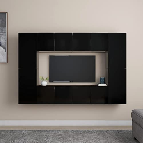 ZQQLVOO 8-TLG. TV-Schrank-Set,TV-Schränke,TV-Bänke,TV-Lowboard, Fernsehschrank,Fernsehtisch,Bücherregal,Vitrine,Raumteiler, Schwarz Spanplatte