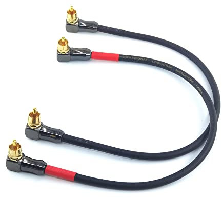 WJSTN 1FT 2Pack 90 Degree Right Angle Male to Male RCA Audio Cable for Home Theater, Sound Bar, TV, Subwoofer and More