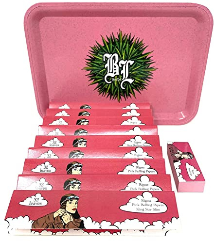 Rigasz 9 Pink King Size Slim Rolling Papers with Natural Tips and Pink Biodegradable Tray