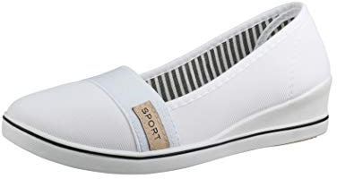 Elara Damen Ballerina Pumps mit Keilabsatz Chunkyrayan 483 White-42