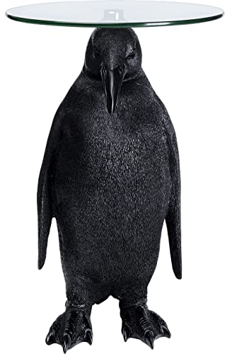 Kare Design Beistelltisch Animal Ms Penguin, Schwarz, Runder Couchtisch mit Tierfigur, Pinguin, Nachttisch, Sicherheitsglas, Ø32cm
