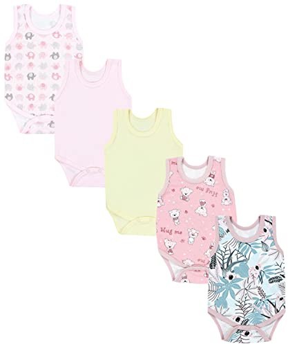 TupTam Baby Body Mädchen 5er Pack – Ärmelloser Body Baby aus Baumwolle, Ideal als Unterwäsche oder im Sommer, Farbe: Farbenmix 10, Größe: 116