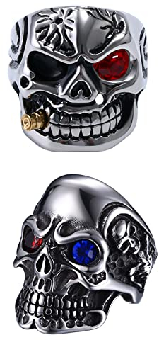OIDEA Herren Ring Schädel Totenkopf: 2 Stück Herrenring Weiß mit Skull Persönlichkeit aus Edelstahl Gotik Punk Rock Siegelring Geburtstag Geschenk für Männer Junge Vater Freund Größe 70