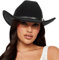 Damen Western-Cowboyhut, klassische Filzhüte, Rodeo, breiter Rand, Cowgirl-Jazz-Hut mit Schnallengürtel (Lagre), Schwarz, Large