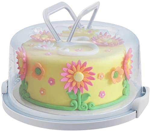 MUKLEI Porta torte rotondo da 26 cm, con coperchio, scatola portatile in plastica con manico, contenitore per torte, biscotti, dessert, cupcake