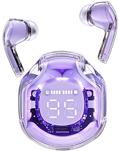 ACEFAST T8 Cuffie Bluetooth, Auricolari Bluetooth 5.3 con Stereo HiFi, Cuffie Wireless Sport in Ear con Microfono, Cuffie Senza Fili Cancellazione Rumore, Cuffiette Trasparente, Viola