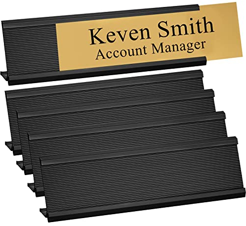 Soporte de aluminio para placa de nombre de escritorio de 2 x 10 pulgadas, soporte de letrero de escritorio de oficina para sala de reuniones u otros eventos de negocios, paquete de 5 (negro)