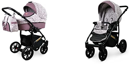 BabyLux Miracle 2-in-1 Baby Kinderwagen Tief und Kinderwagen mit Zubehör Verstellbar und faltbar Aluminium Konstruktion Wasserdicht Nicht abnehmbare Räder Red Deluxe
