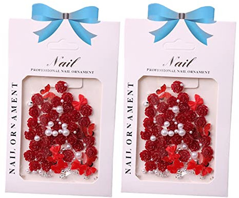 Remorui Nail Art Rhinestone Resin Rhinestone 3D Rose Flower Nail Charm Nail Design Easy Paste Red