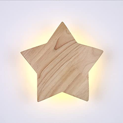 LIGKIN Moderne LED-Wandleuchte 15W Kreative Wandleuchte aus Holz Wandlampe 3000K Warmes Licht Stern Nachtlicht Kinderzimmer Flur Wohnzimmer, Ø22cm
