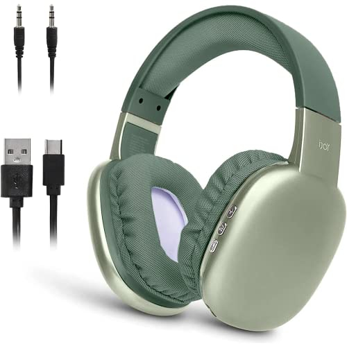 IJoy Ultra Wireless Headphones with Microphone - Rechargeable Over Ear Bluetooth Headphones with 10Hr Playtime, SD Slot, Backup Wire - Soft Cushion Wireless Headset with Mic (Green)