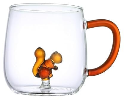 Fiskenet Tasse en Verre, Animal Cactus, Ecureuil, Tortue, Etoile de Mer, Flamant Rose, Dauphin, Baleine, Canard, Crabe, Capacité 400 ml, Artisanat, Transparent, Réutilisable