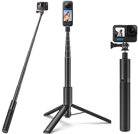 Wiseten Bastone Selfie Treppiede Monopiede per GoPro, 120CM Allungabile Selfie Vlog Maniglia Portatile Treppiede Stand Accessori per GoPro Hero 13 12 11 10 9 Black Insta360 X4 X5 DJI Osmo Action 5 Pro