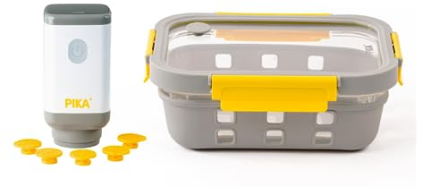 PIKA - Pompe sous vide électrique + Boîte alimentaire verre 1080ml + 5 valves pour boites alimentaires Pika | Appareil de mise sous vide alimentaire